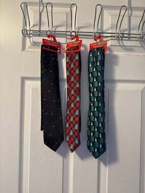 Set of 3 Holiday Traditions Christmas Silk Neckties Snowman Plaid and Multi-patt